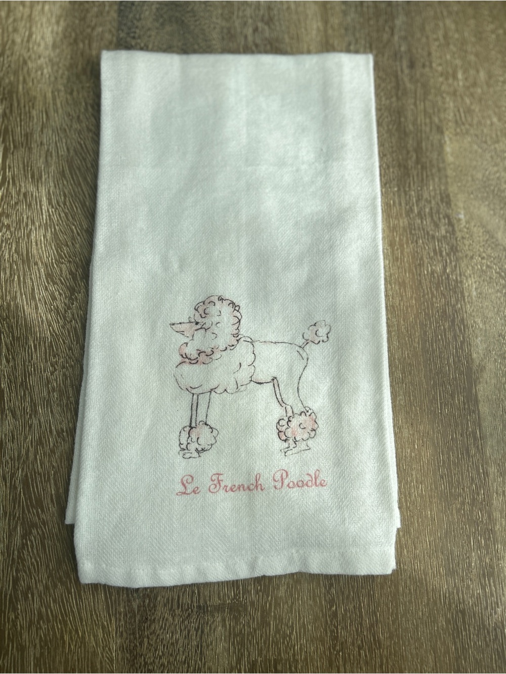 Le French Poodle Tea Towel - White with Pink Accents, 20”x25”